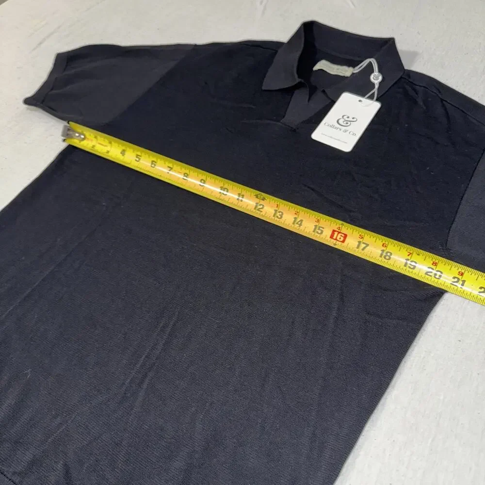 Collars & Co. Premium Cotton & Silk Blend Black Short Sleeve Polo Men Medium NWT